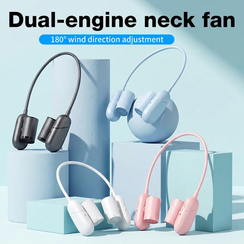 Independent Control Dual Motor Neck Hanging Fan Rotation Adjustment Direction, Strong 3-Speed Wind Power