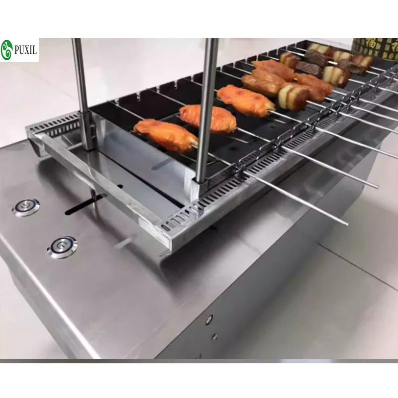 Automatic BBQ Grill Charcoal BBQ Machine Push-Pull Electric Lifting Charcoal Box Barbecue Skewer Grill Commercial Skewer Machine
