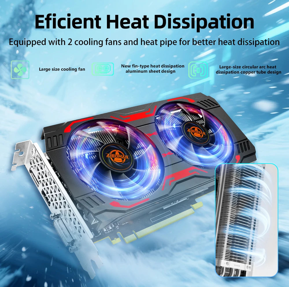 AIBOMAN Video Card GTX1660Ti 6GB GDDR6 192Bit 1530MHz GPU PCI-E 3.0 HDMI DP DVI Output Gaming Graphics Cards