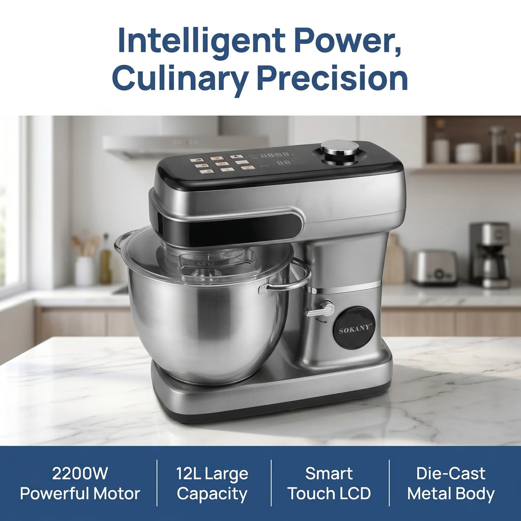 2200W Electric Dough Mixer, 12L Stand Mixer, Cream Egg Beater, Kitchen Food Processor, Multi-Function Blender, Home Baking Tool