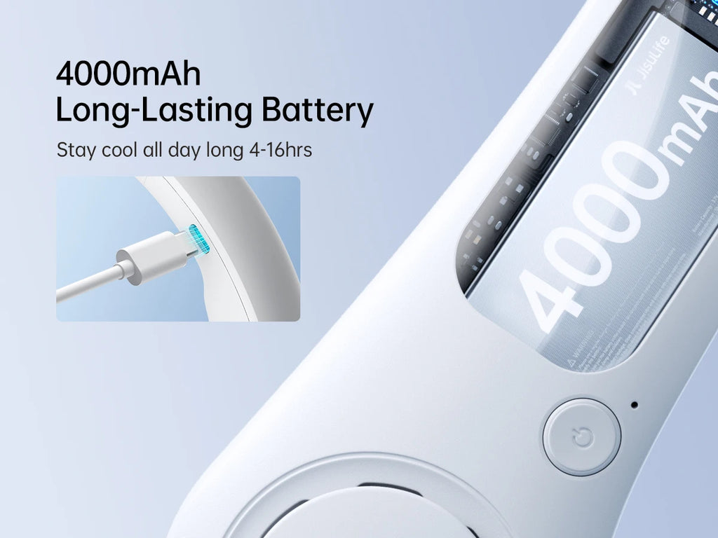 JISULIFE Portable Neck Fan, 4000mAh Battery Rechargeable, 5 Speeds Adjustable, Twistable Hands-Free Bladeless Neckband for Sport