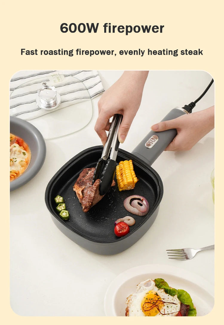 DMWD Electric Frying Pan Household Mini Stir-frying Pot Non-stick Steaks Pancakes Electric Skillet Multicooker 2 Firepower 600W