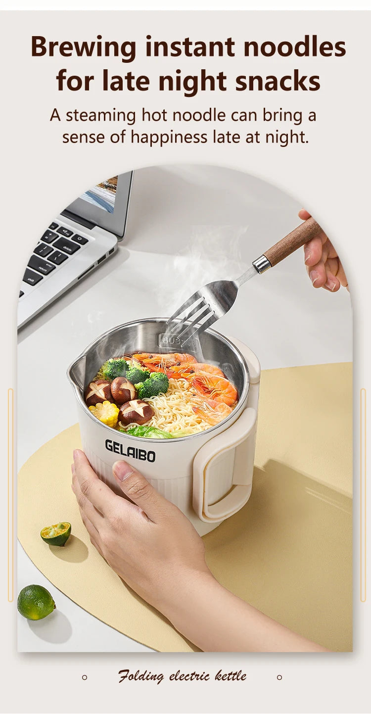 GELAIBO Electric Kettle Folding Kettle Travel Portable Kettle 304 Stainless Steel Electric Kettle Double-Layer Anti-Multifunctio