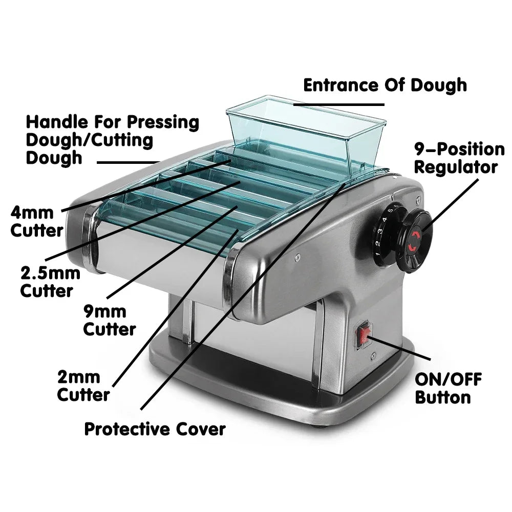 HomeWise Electric Pasta Machine Noodle Maker 220V Commercial Stainless Steel Pressing Machine Dough Cutter Dumpling Skin