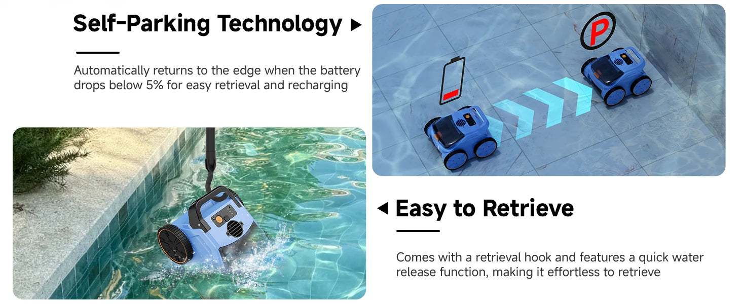 Cordless Robotic Pool Cleaner, 180 Mins Runtime Self-Parking Pool Vacuum For Above Ground Pools, Wall Climbing Automatic Pool Ro