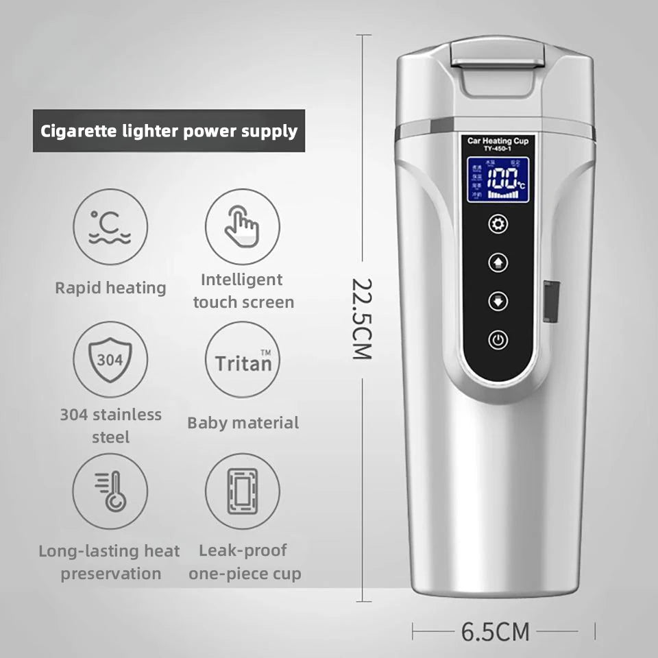 Yanace 500ML Portable Car Electric Kettle Smart Temperature Control Travel Heating Cup for Coffee Milk Tea 12V Auto Boiler