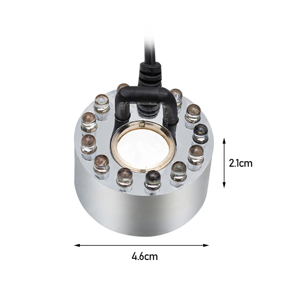 12 LED Atomizer Colorful Light Ultrasonic Misting Maker Water Fountain Pond Landscaping Fogger Atomizer Air Humidifier Aquarium