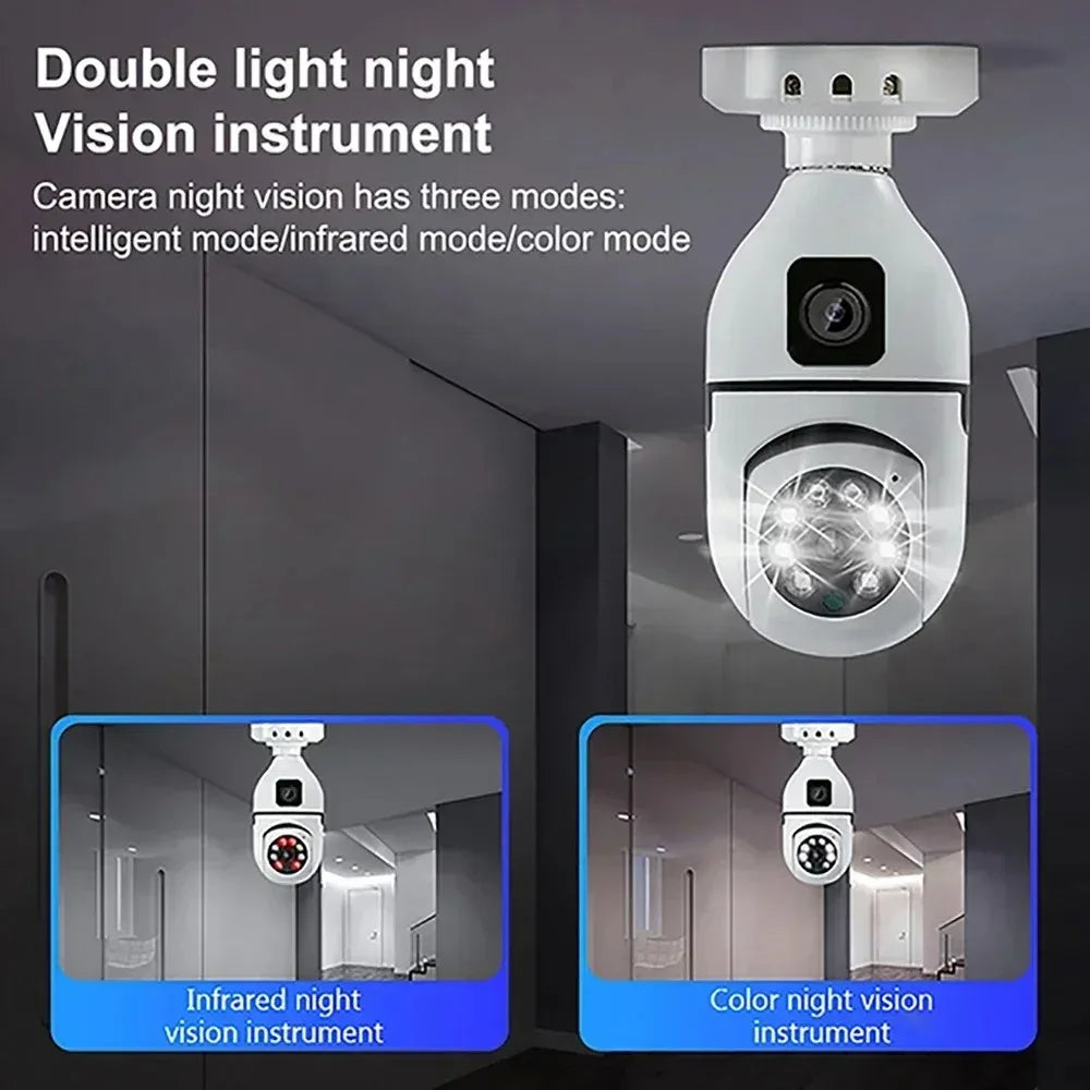 E27 Bulb Surveillance Security Camera 8MP HD Night Vision 2 screen 2 lens Camera Indoor Motion Detection 8X Zoom WiFi Camera 5MP