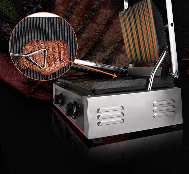 Electric Stripe Grill Commercial Sandwich Hot Plate Cooker Grilled Italian Steak Making Machine Single Stove Bread Maker