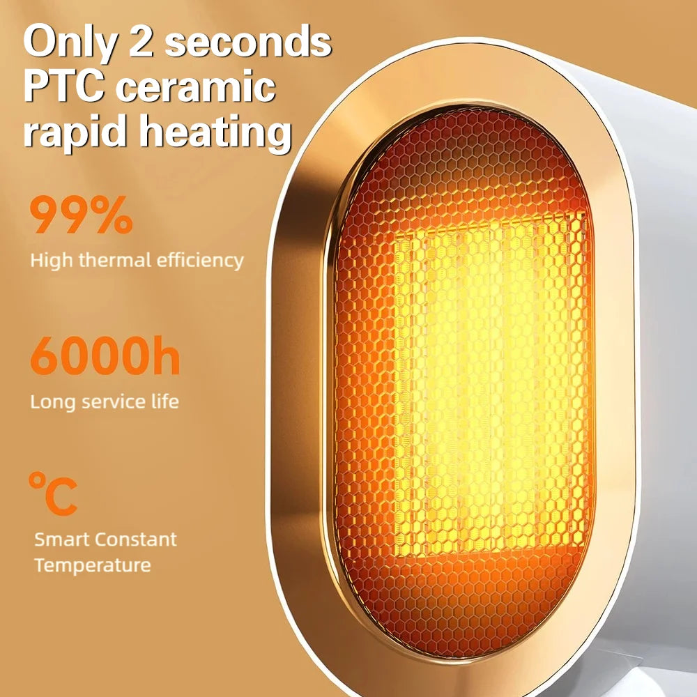 2025 New1200W Portable Electric Heater Mini Desktop Fan Heater Smart Warm Air Machine Home Bedroom Office Winter Heater
