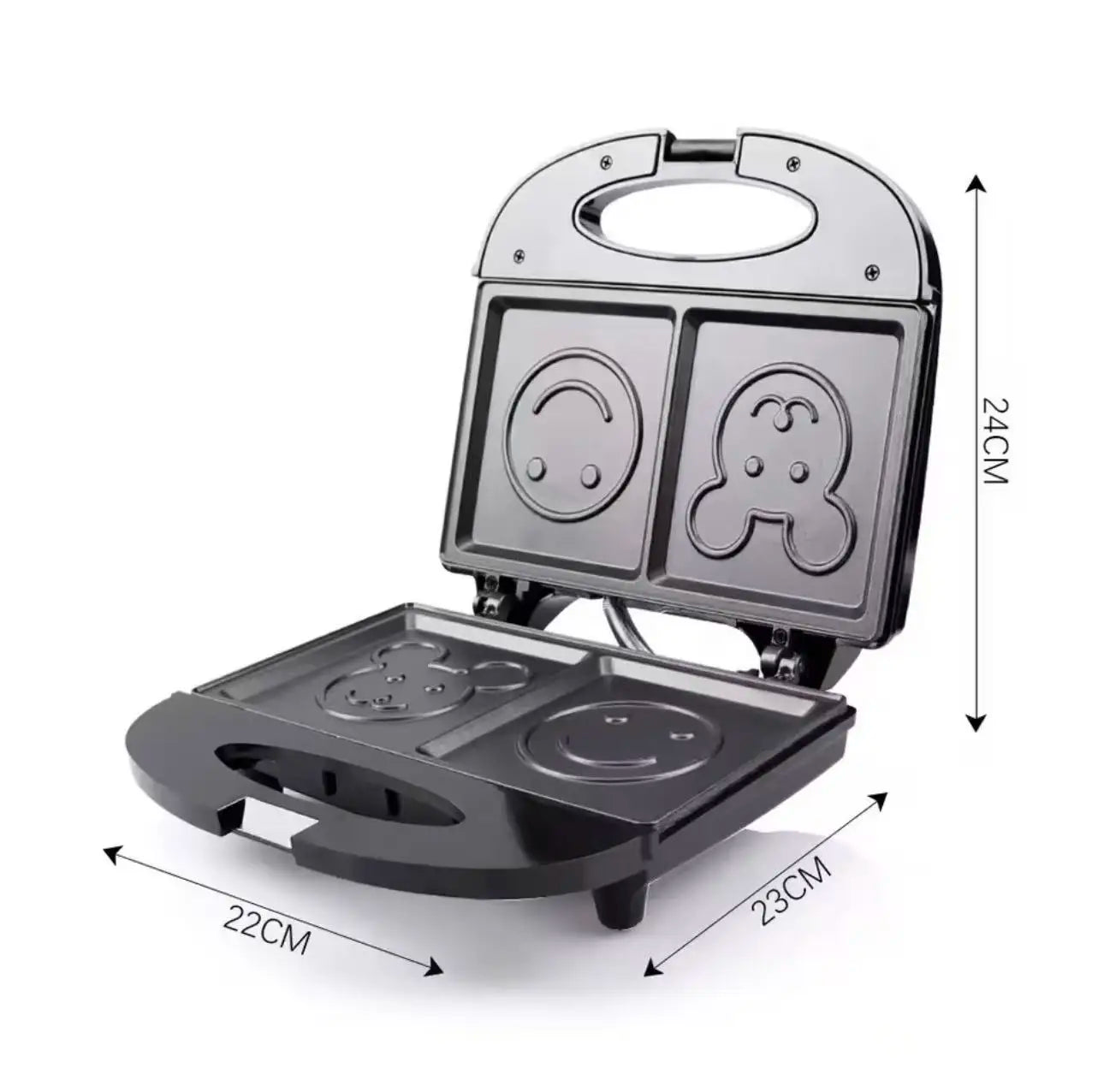 110V Household Sandwich Machine 750W Waffle Sandwich Maker Smiling Face Cute Toast Bread Machine Double-sided Heating Frying Pan