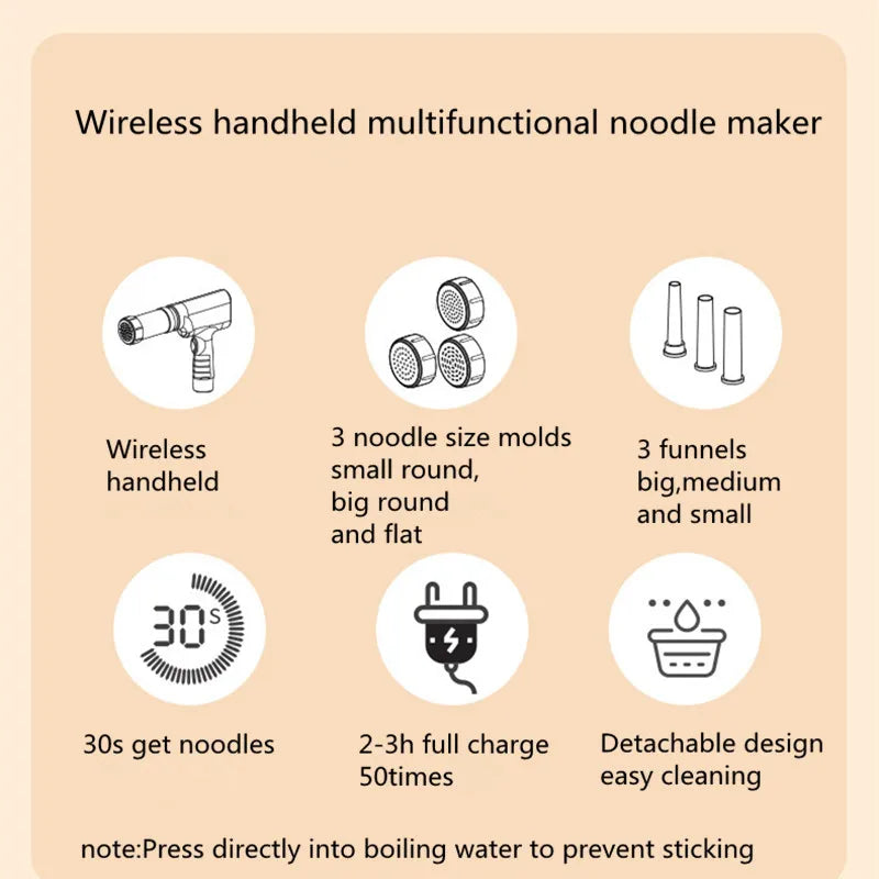 Handheld Household Electric Pasta Machine Wireless Charging Pressure Noodle Gun With Sausage Filling Function