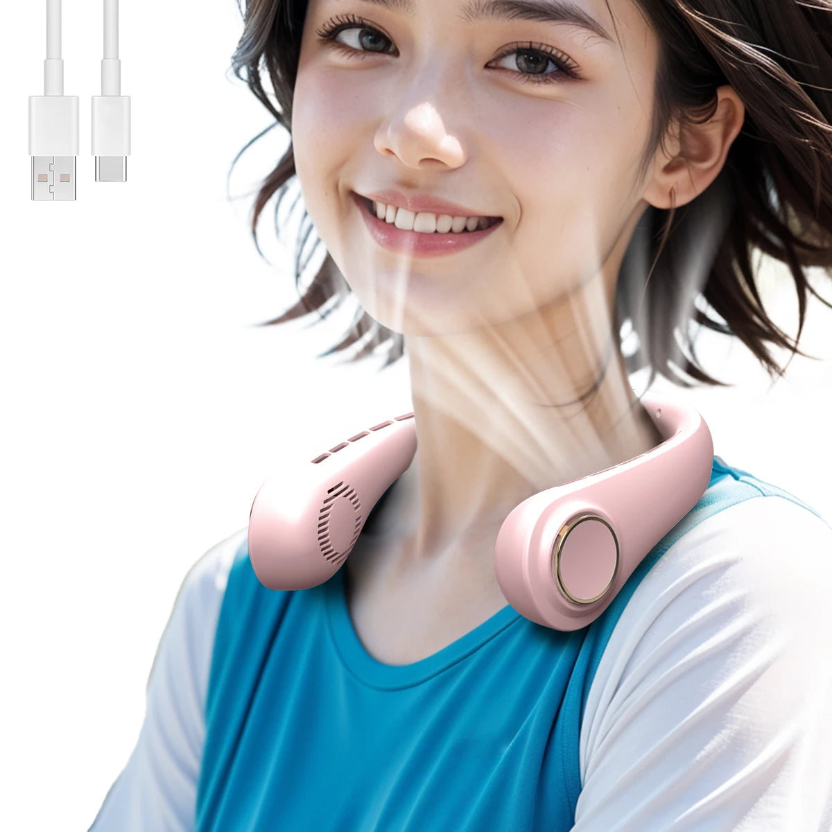 1500mAh 5 Speeds Bladeless Neck Fan Hands Free Portable Rechargeable Cooling Strong Airflow Ultra Quiet for Travel Outdoor