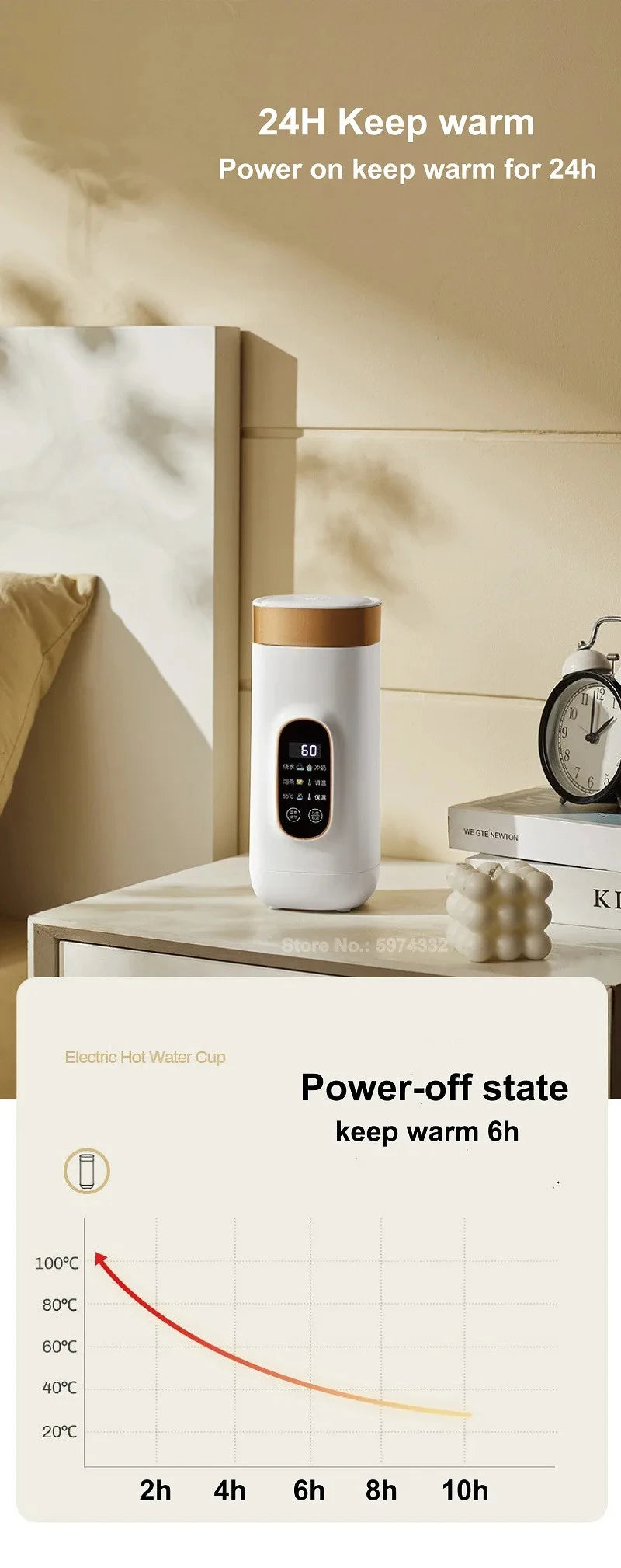650ml Electric Kettle Portable Travel Boiled Water Pot Heating Cup Office Temperature Control Teapot Auto Keep Warm Cup 400W