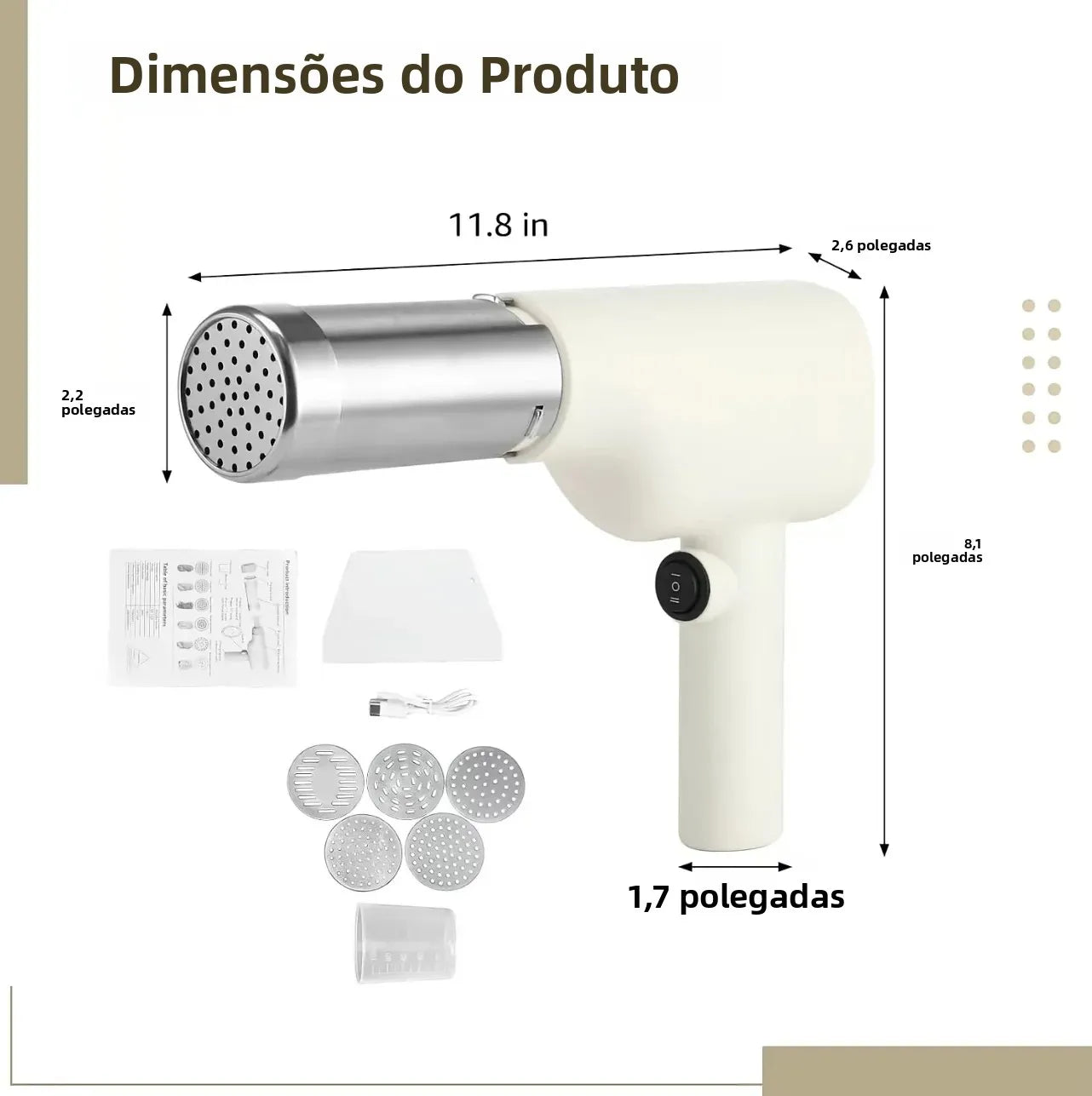Cordless、Rechargeable、Battery、Electric Pasta Maker、5‑in‑1、Handheld、Automatic、5 Shaping Discs、Multiple Pasta Shapes、Home