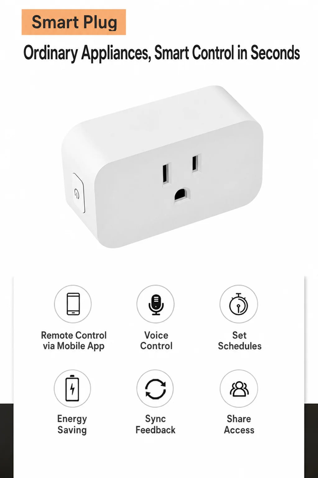 Tuya US-Spec Smart Plug 10A with Wi-Fi Connectivity, Timer Function, and Voice Control—Ideal for Smart Homes
