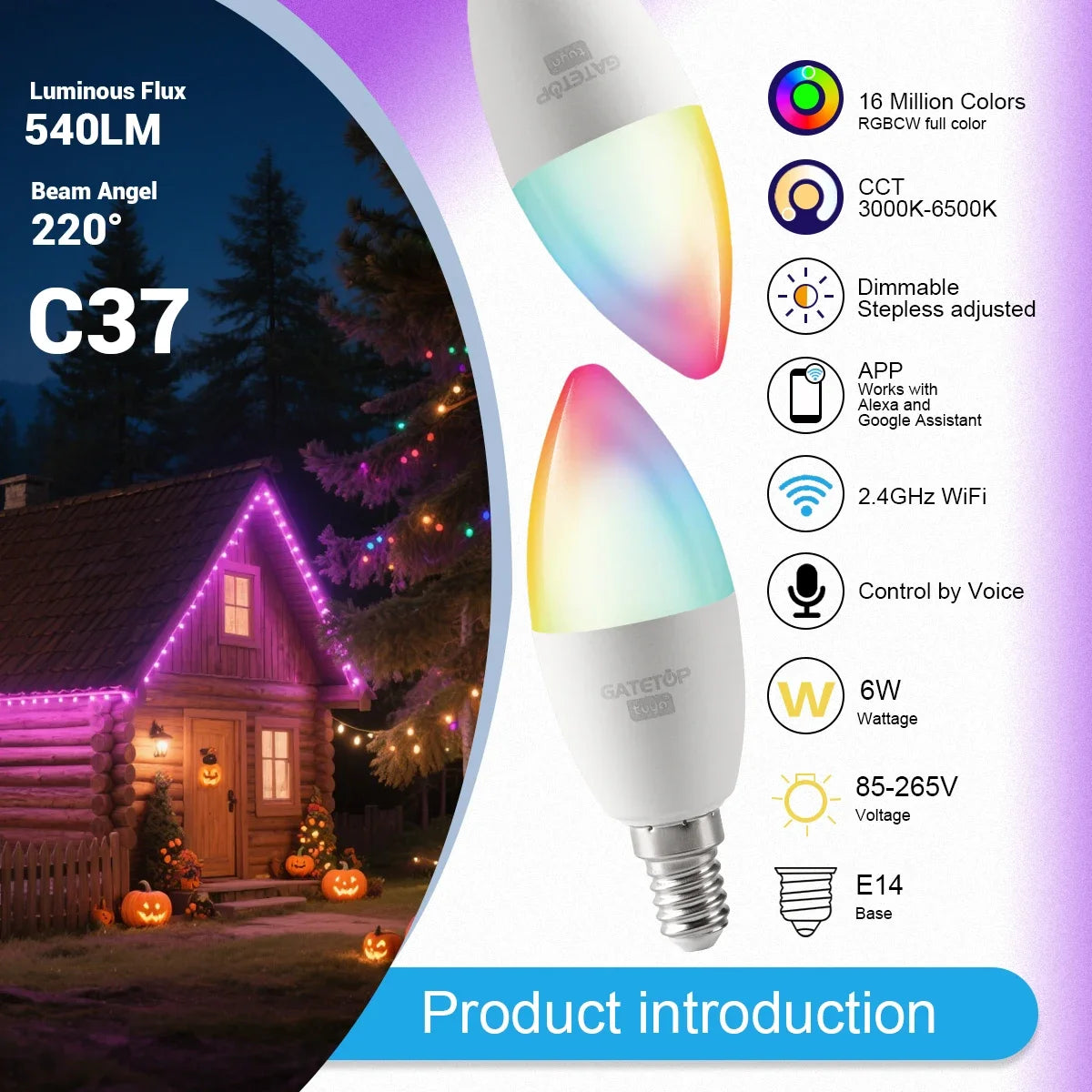1-10PCS LED Candle Tuya Bulb WiFi E14 Smart RGB CW AC 85-265V 6W LED Lamp C37 Bulbs App Voice Control Support Alexa Google Home