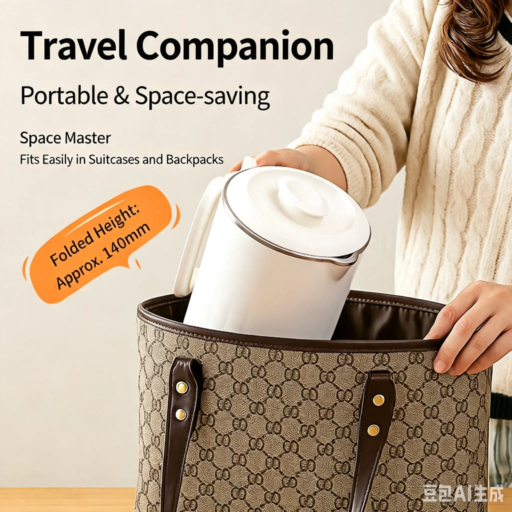 Portable Foldable Electric Kettle, Double Layer Anti-scald Water Boiler, 2 Heat Settings Quiet Mini Travel Heating Pot for Boili