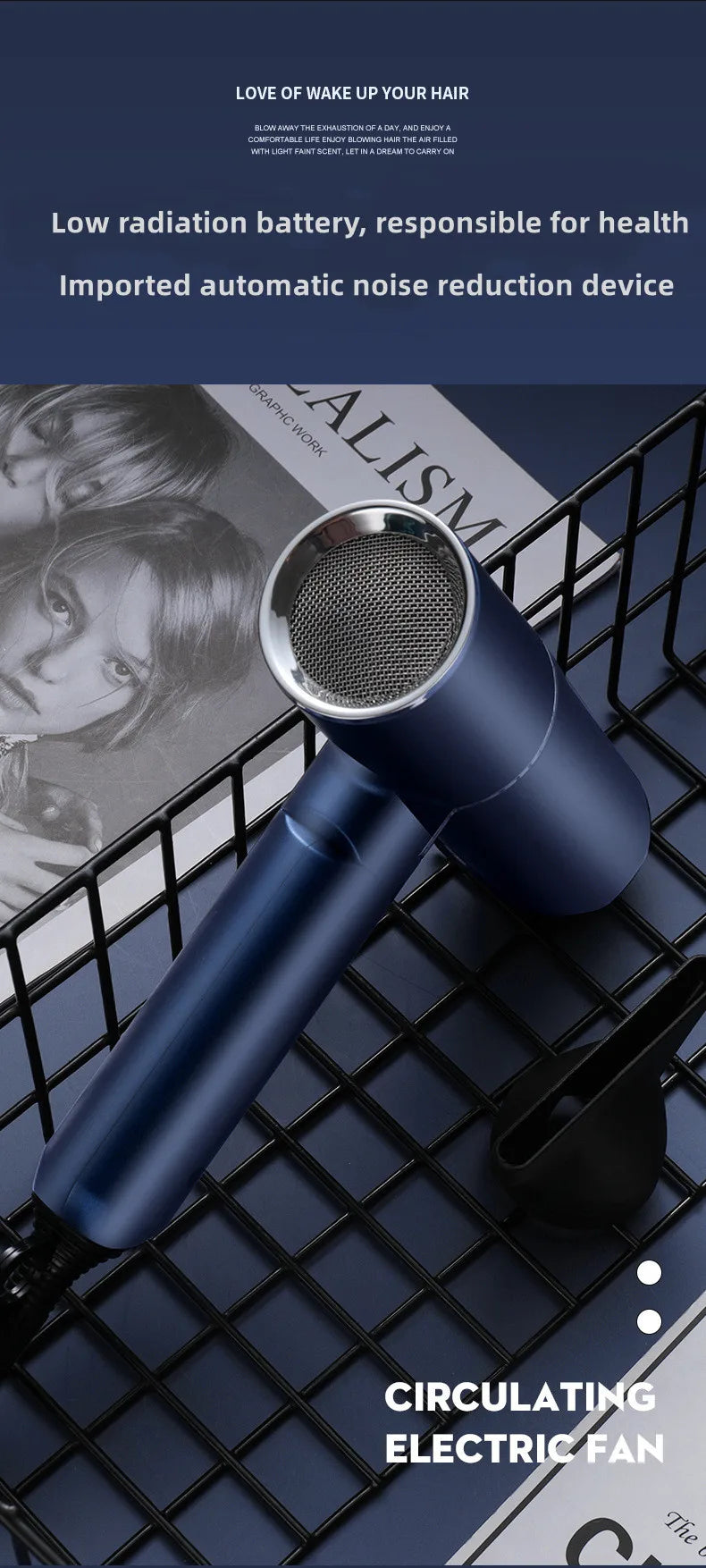 New Foldable Hair Dryer Blue Light Negative Ion Hair Care 1200W High Power Fast Drying Home Student Dormitory Travel Hair Dryer
