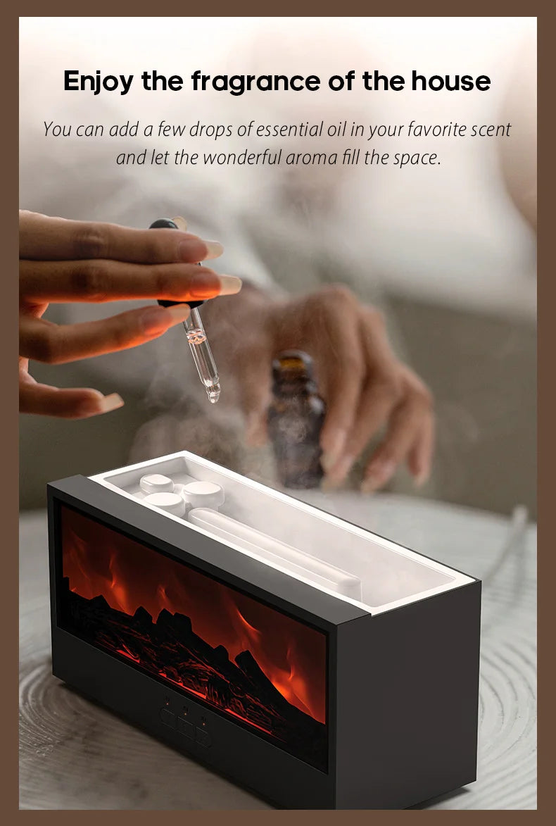 Creative Fireplace Aroma Diffuser Flame Air Humidifier Colorful Lights W/ Remote for Home Office Holiday Gifts/Essential Oil Set