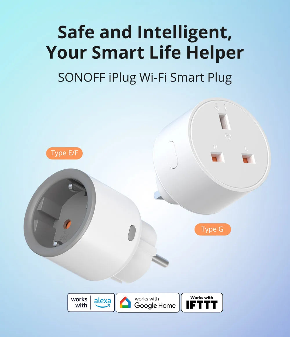 SONOFF S60  EU/UK WiFi Smart Plug with Power Monitor Outlet  Smart Socket Overload Protection Timer for Alexa Google Home Alice