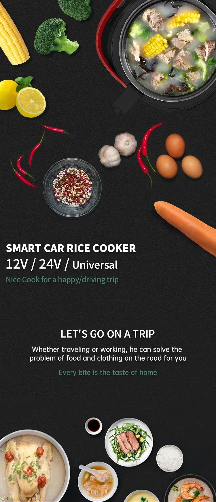 Electric Mini Rice Cooker MultiCooker Portable Car Rice Cooker  12V 24V Cooking Machine For Car and Truck English Menu