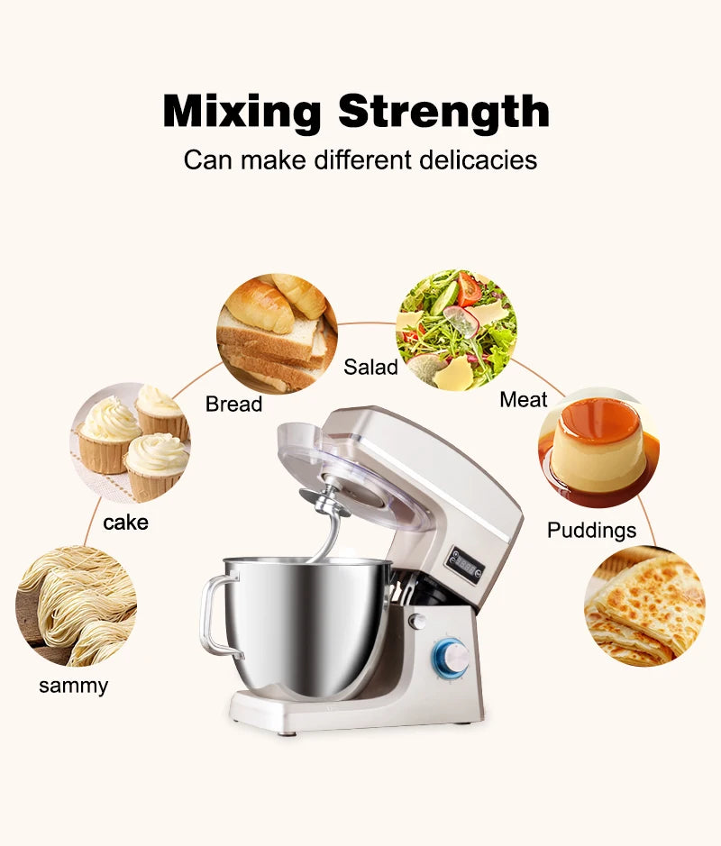 SUNATUR 10L Stand Mixer 2200w Dough Kneading Planetary Proccessor Automatic Beater Electric Timed Kitchen Blender Cream Whipper