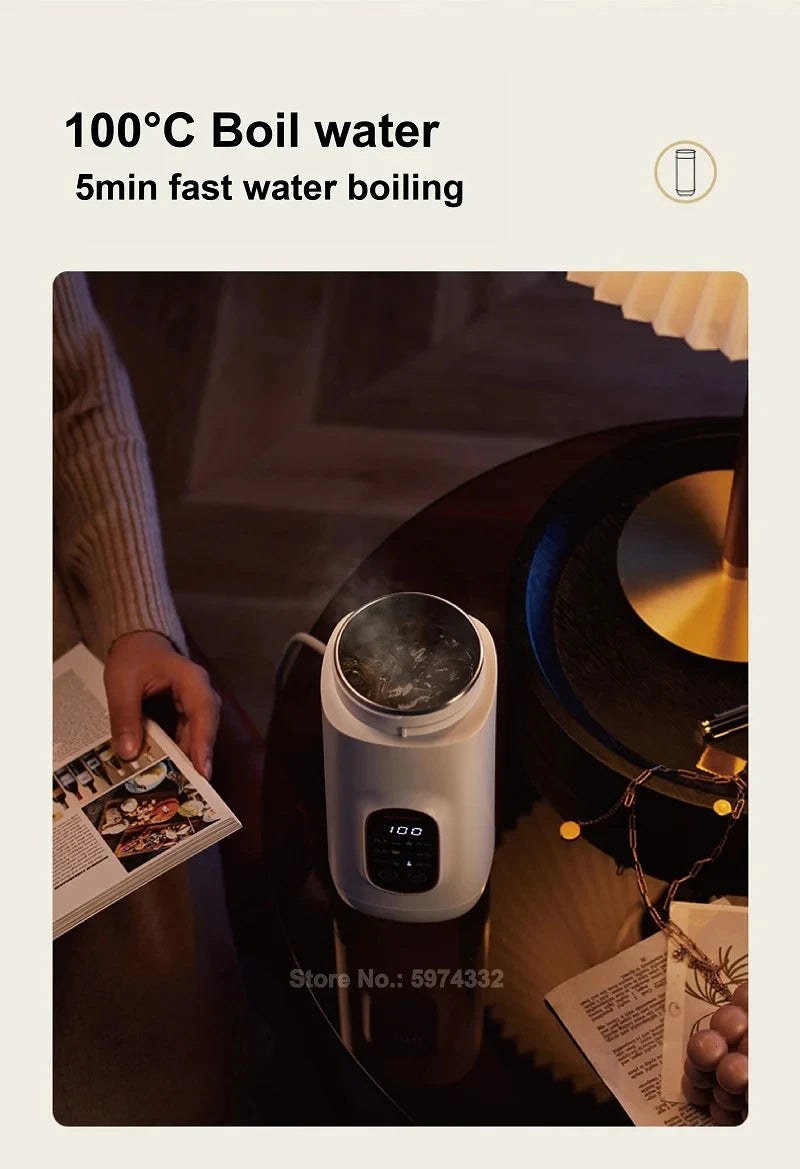 650ml Electric Kettle Portable Travel Boiled Water Pot Heating Cup Office Temperature Control Teapot Auto Keep Warm Cup 400W