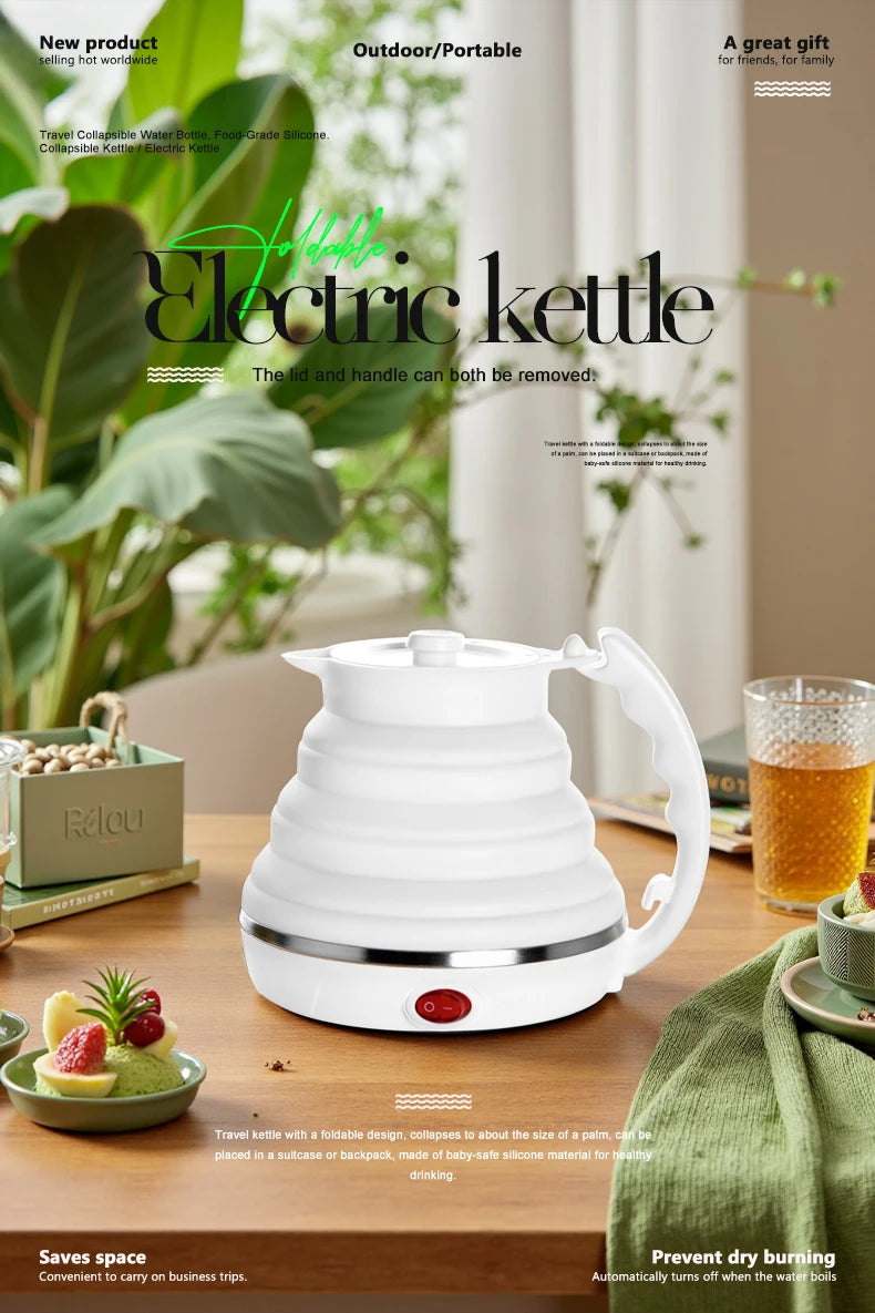JFBONIN 555ml 220V Mini Portable Folding Electric Kettle 700W Silicone Compression Water Heater for Home And Easy Travel Use
