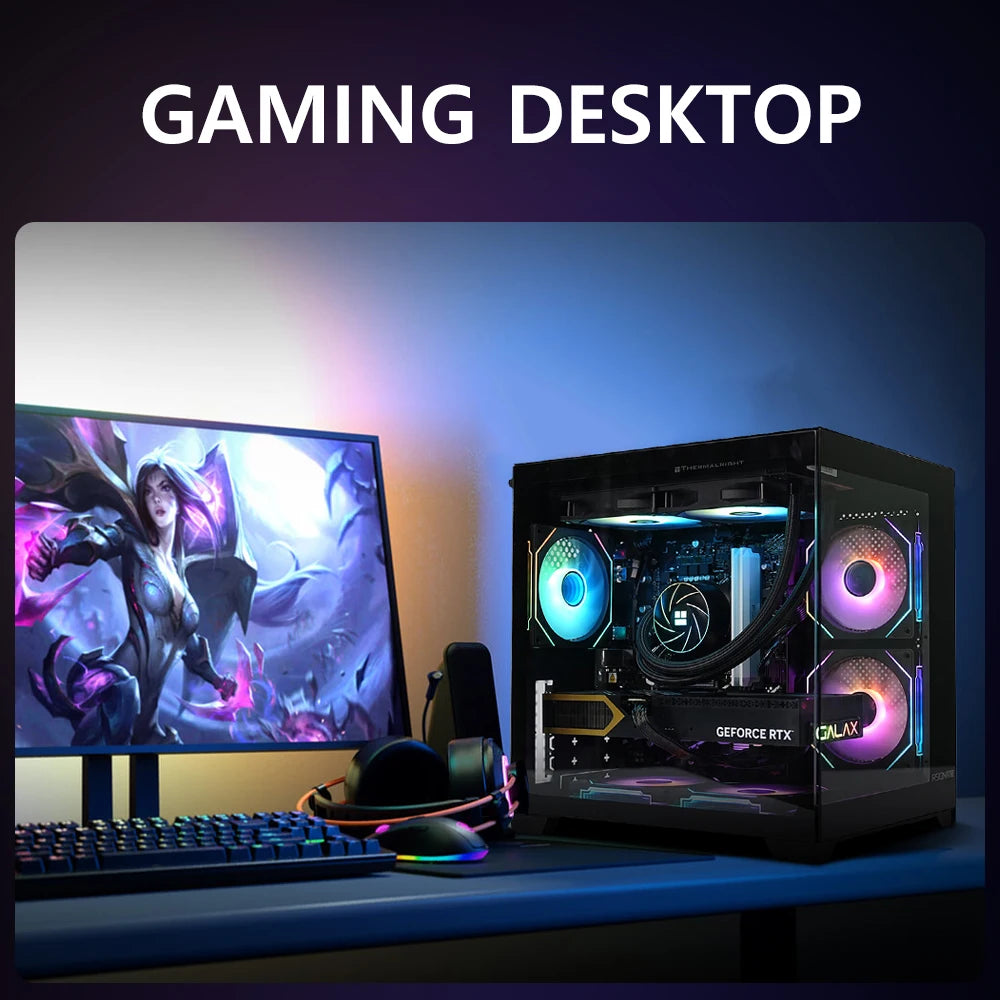 RSION Gaming PC Sea View Room AMD R5 5600 CPU RTX5060 32G RAM 1TB SSD Desktop Game Computer Assembled PC Gamer Full