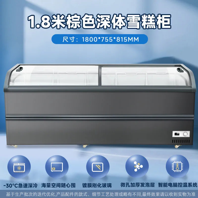 ZML Freezer Commercial Freezer Ice Cream Display Cabinet Transparent Glass Cover Sliding Door Refrigerator