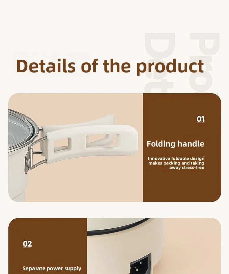 110V/220V Electric Cooker Portable Cooking Pot Foldable Hotpot 1.6L Multi cookers Split Type Rice Cooker Frying Pan Home Travel