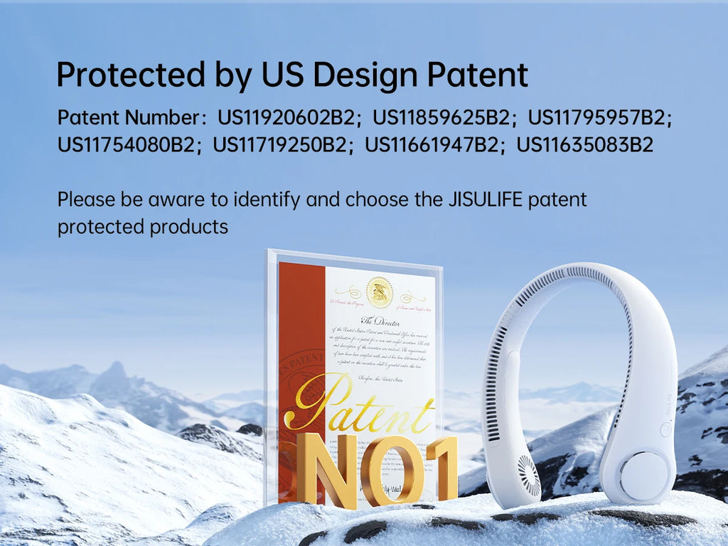 JISULIFE Portable Neck Fan, 4000mAh Battery Rechargeable, 5 Speeds Adjustable, Twistable Hands-Free Bladeless Neckband for Sport