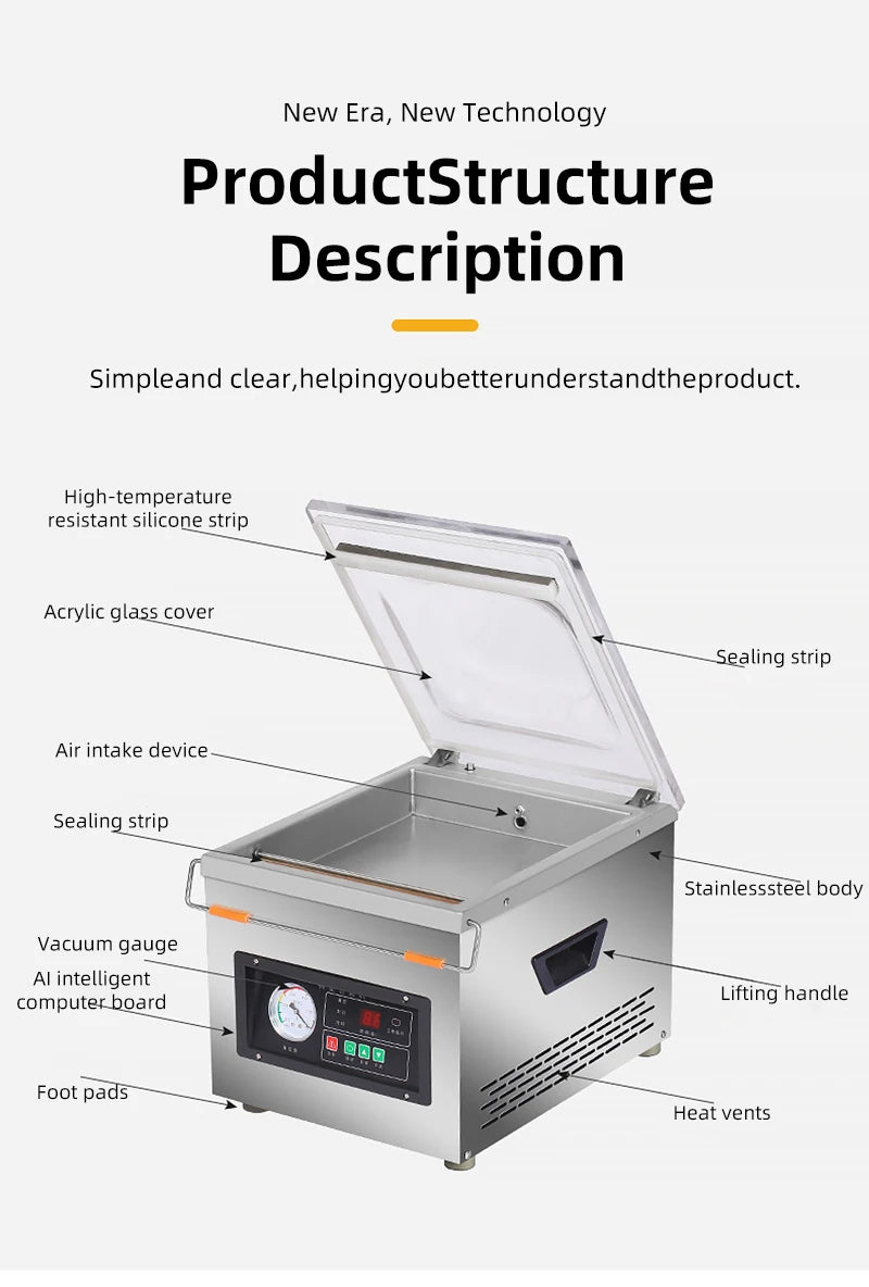 DIVEDEER Commercial Vacuum Sealer for Food Packaging Chamber-Type Vacuum Sealer for Kitchen Meat Preservation