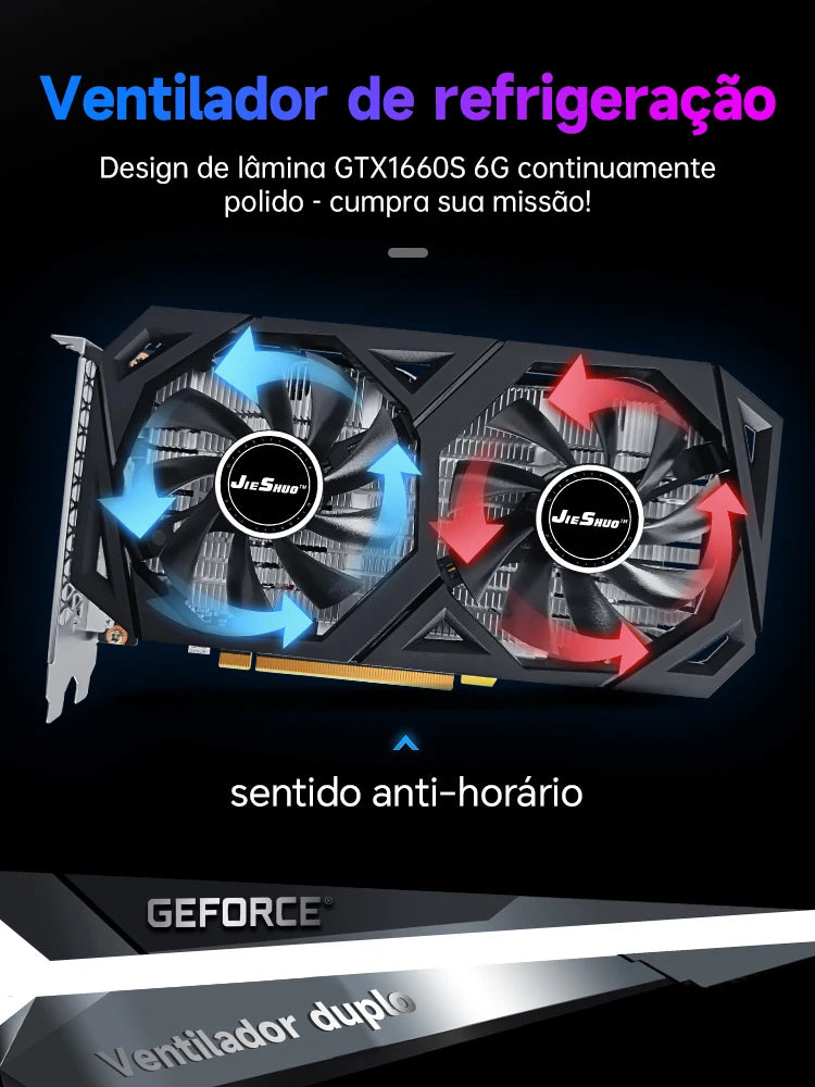JIESHUO GTX Video Card 1660 Super 6GB DDDR6 128 Bits PCIe 4.0x8 8 Pin for PC Gamer