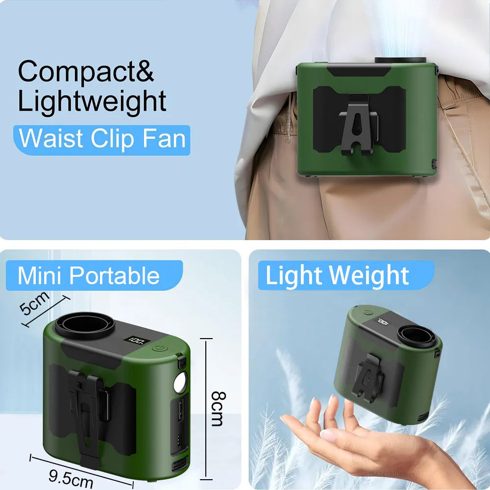 Portable Waist Fan Mini Waist Clip Fan USB Rechargeable Portable Hanging Neck Fan Wireless Outdoor Waist Fan for Camping Travel