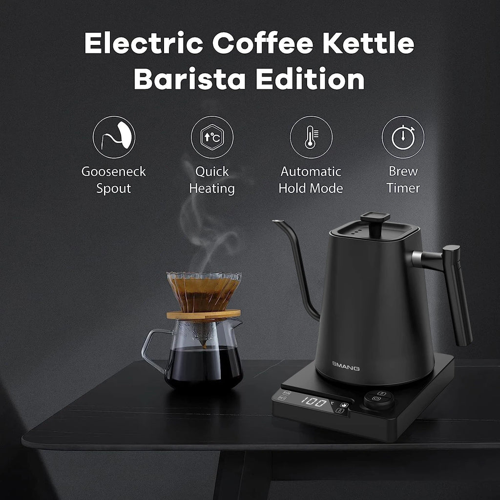 SMANG 1200W Gooseneck Electric Kettle 1L Temperature Control Coffee Kettle Pour Over Coffee Kettle Rapid Heating Kettle