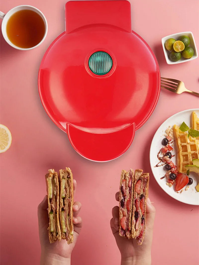 110V Heart Waffle Maker Mini Cake Maker Double-Sided Heating Doughnut Portable Breakfast Machine Breakfast Mold Kitchen Supplies