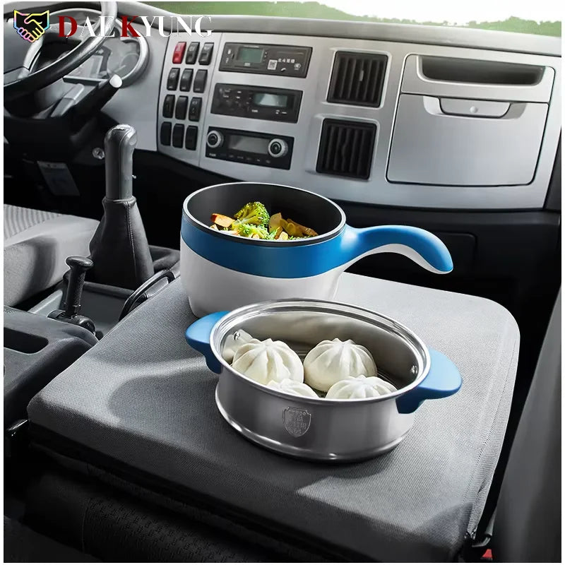 2L Portable Car Electric Hot Pot,12V/24V Multifunction Double‑Layer Cooking Pan, Travel Soup Rice Cooker Steamer for Car & Truck