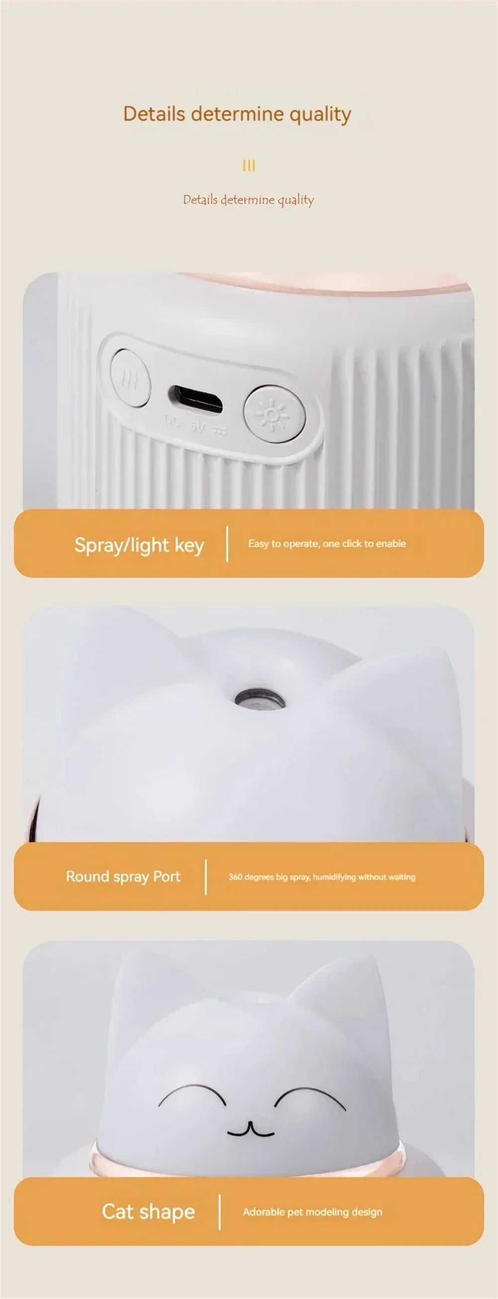 Mini Humidifier-Cute Cat Mist Humidifier for Kids Bedroom Small Ultrasonic humidifier for Home Car Office with USB 2 LED Colors