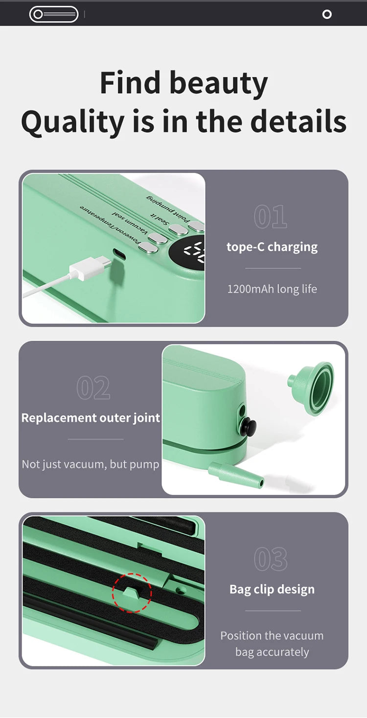 Charging Mini Wireless Fully Automatic Vacuum Sealing Machine Household Small Portable Food Packaging Plastic Sealing Machine