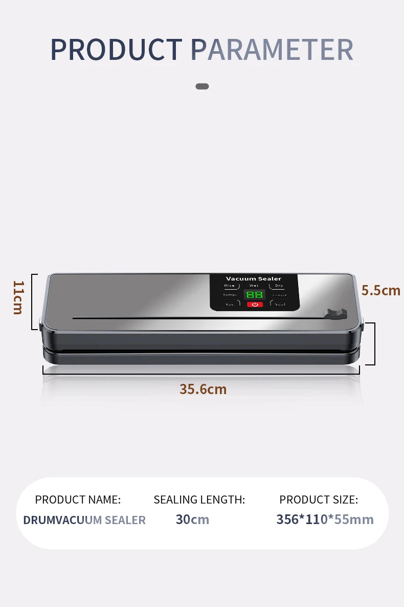 Electric Vacuum Sealer Machine with Built-in Cutter Touch Button Kitchen Food Storage Sealing for Dry/Wet Foods