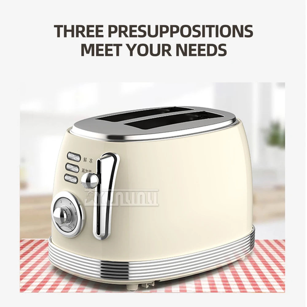 Electric Toaster Stainless Steel Retro Bread Baking Machine 2 Slices Breakfast Machine Double-side Heating Sandwich Maker