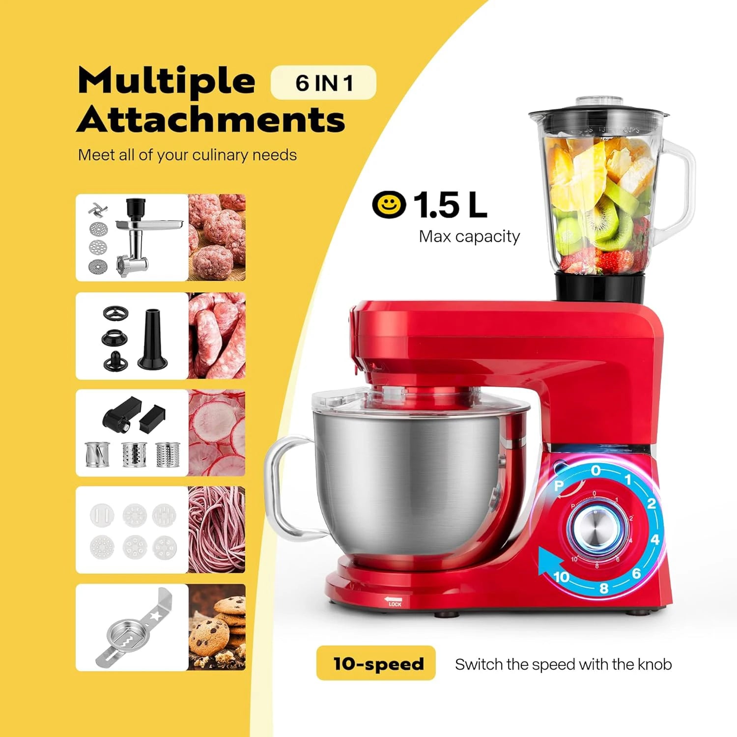 3 in 1 Dough Egg Cake Fruit Blender, Meat Mixer, Professional Stand Food Mixer for Bakery, Electric Robot Kitchen Aid