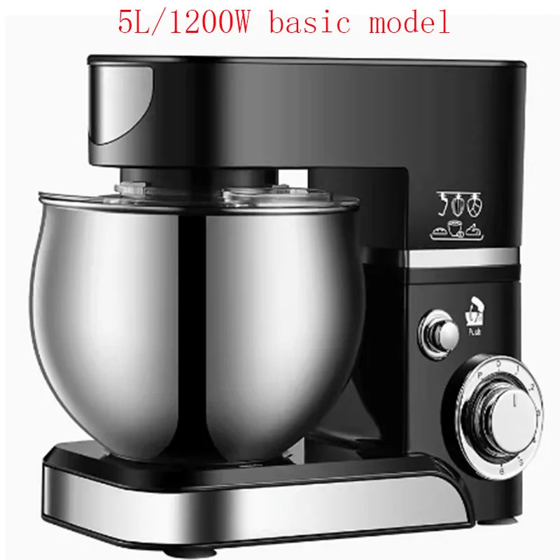 Electric Stand Food Mixer Stainless Steel Chef Machine 5L Bowl Cream Blender Knead Dough Cake Bread Whisk Egg Beater