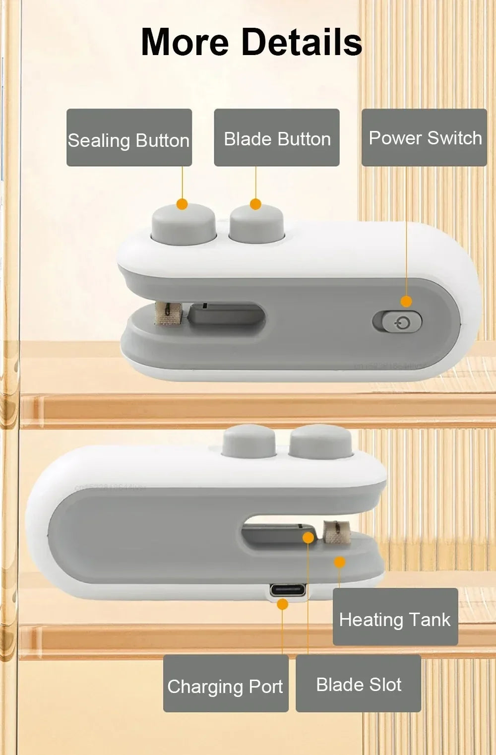 Portable Mini Sealer 2 in 1 Heat Sealer for Snacks Home Use Rechargeable Sealer Vacuum Sealer Snacks Plastic Bag Heat Sealer