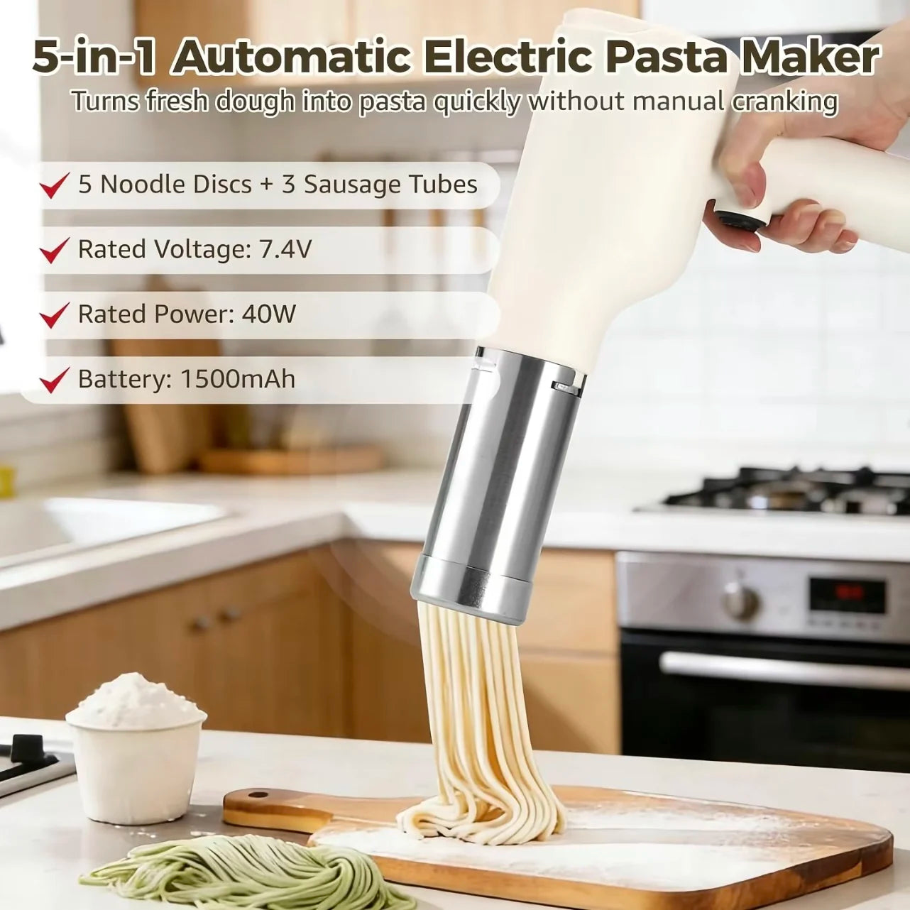 Multifunctional Handheld Noodle Press Electric Pasta Maker Kitchen Tool for DIY Homemade Pasta and Noodles