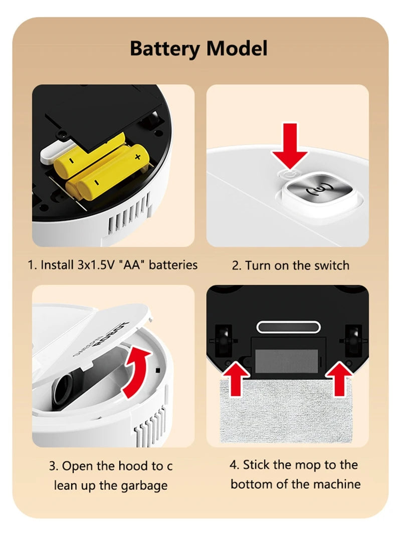Mini Vacuum Cleaner 3-in-1 Robot Vacuum Cleaner Intelligent Sweeping Robot Household Dust Sweeping Mopping for Home Floor Carpet