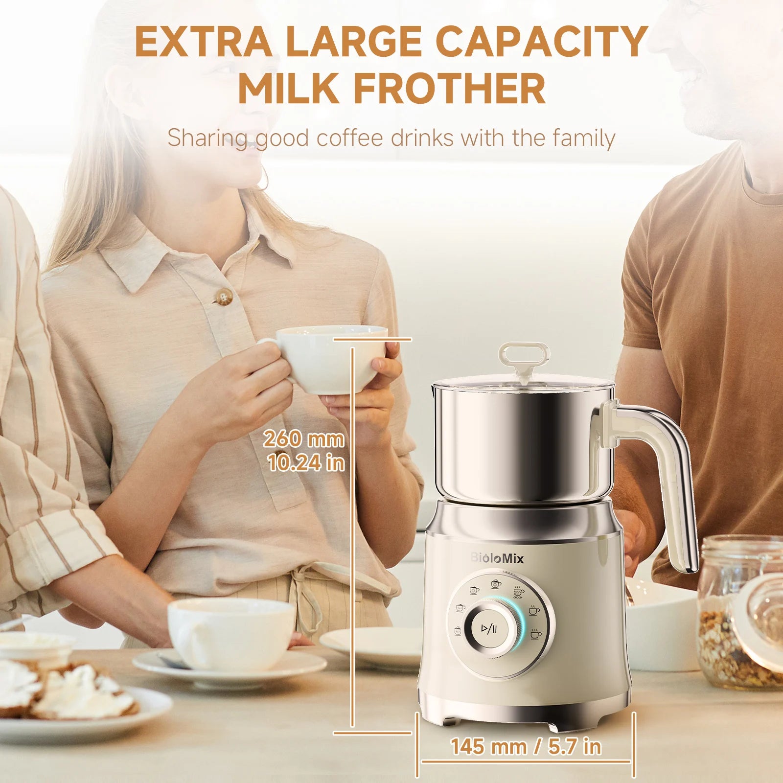 BioloMix Electric Milk Frother Automatic, Foamer for Coffee Cappuccino Latte 7 in 1 Hot and Cold Foam Maker Milk Frother Foamer