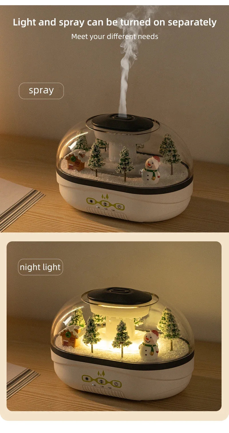 Snowman Landscape Aroma Humidifier with Colorful Led Light Essential Oil Diffuser Ultrasonic Raindrop Air Humidifier for Home